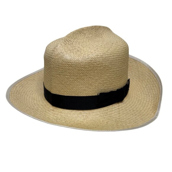 Vintage Genuine Panama Handwoven Straw Wide Brim Hat Black Ribbon Size 6 7/8 main image 9